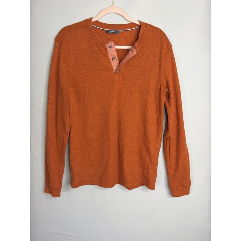Women's rust orange thermal henley, waffle knit, long sleeve, size S